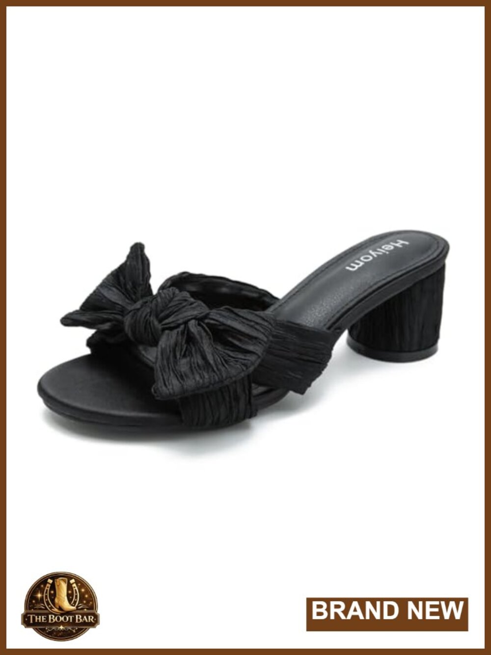 Chunky Heel Sandals with Pleated Bow Ankle Strap Slip On